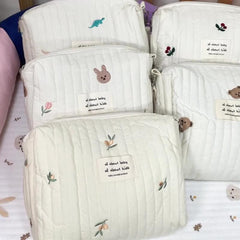 Portable Bear Diaper Storage Bag Easy to Clean Zipper Embroidery Bag