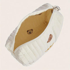 Portable Bear Diaper Storage Bag Easy to Clean Zipper Embroidery Bag