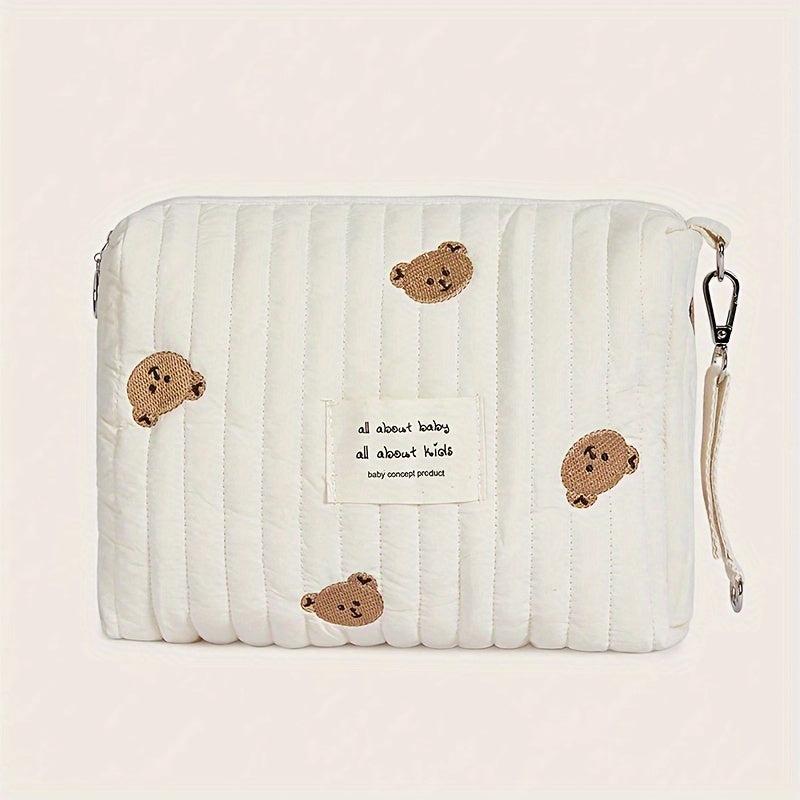 Portable Bear Diaper Storage Bag Easy to Clean Zipper Embroidery Bag