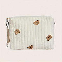 Portable Bear Diaper Storage Bag Easy to Clean Zipper Embroidery Bag