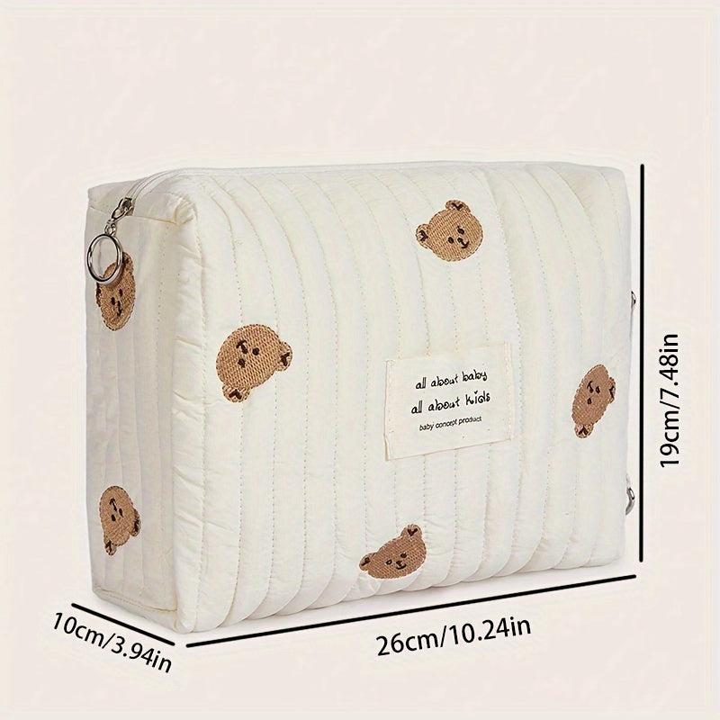 Portable Bear Diaper Storage Bag Easy to Clean Zipper Embroidery Bag