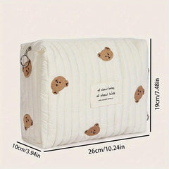 Portable Bear Diaper Storage Bag Easy to Clean Zipper Embroidery Bag