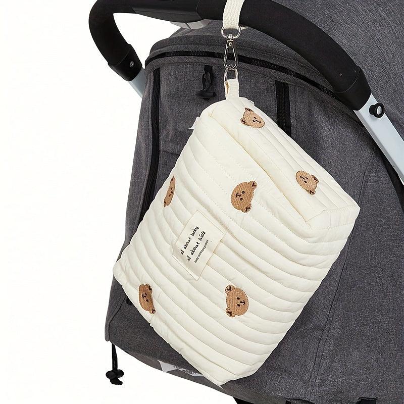 Portable Bear Diaper Storage Bag Easy to Clean Zipper Embroidery Bag