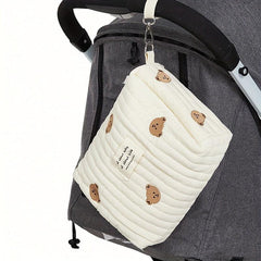 Portable Bear Diaper Storage Bag Easy to Clean Zipper Embroidery Bag