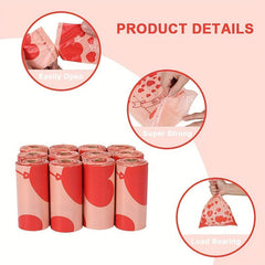 180pcs Pink Heart Leak Proof Diaper Bags Strong Easy Open Load Bearing