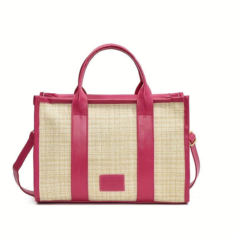 Stylish Summer Woven Tote Bag & Beige Linen Crossbody Handbag for Women