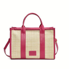 Stylish Summer Woven Tote Bag & Beige Linen Crossbody Handbag for Women