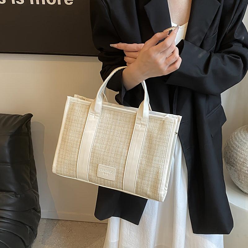 Stylish Summer Woven Tote Bag & Beige Linen Crossbody Handbag for Women
