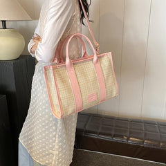 Stylish Summer Woven Tote Bag & Beige Linen Crossbody Handbag for Women