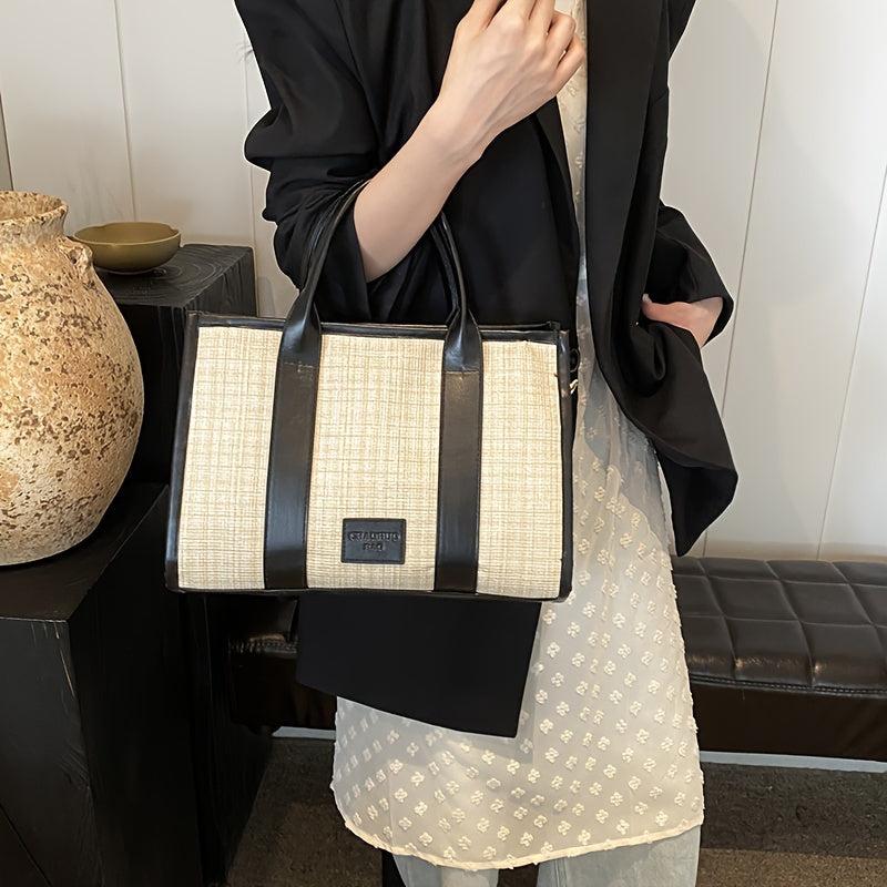 Stylish Summer Woven Tote Bag & Beige Linen Crossbody Handbag for Women