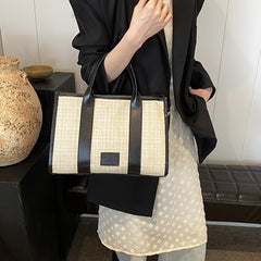 Stylish Summer Woven Tote Bag & Beige Linen Crossbody Handbag for Women