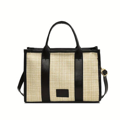 Stylish Summer Woven Tote Bag & Beige Linen Crossbody Handbag for Women