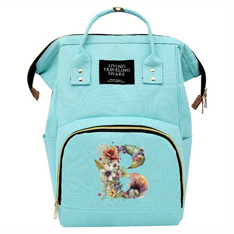 LAND Floral Monogram Diaper Backpack with Changing Mat & Insulated Pockets