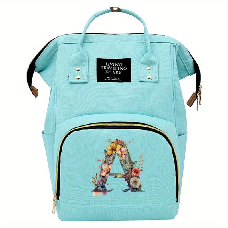 LAND Floral Monogram Diaper Backpack with Changing Mat & Insulated Pockets