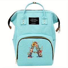 LAND Floral Monogram Diaper Backpack with Changing Mat & Insulated Pockets