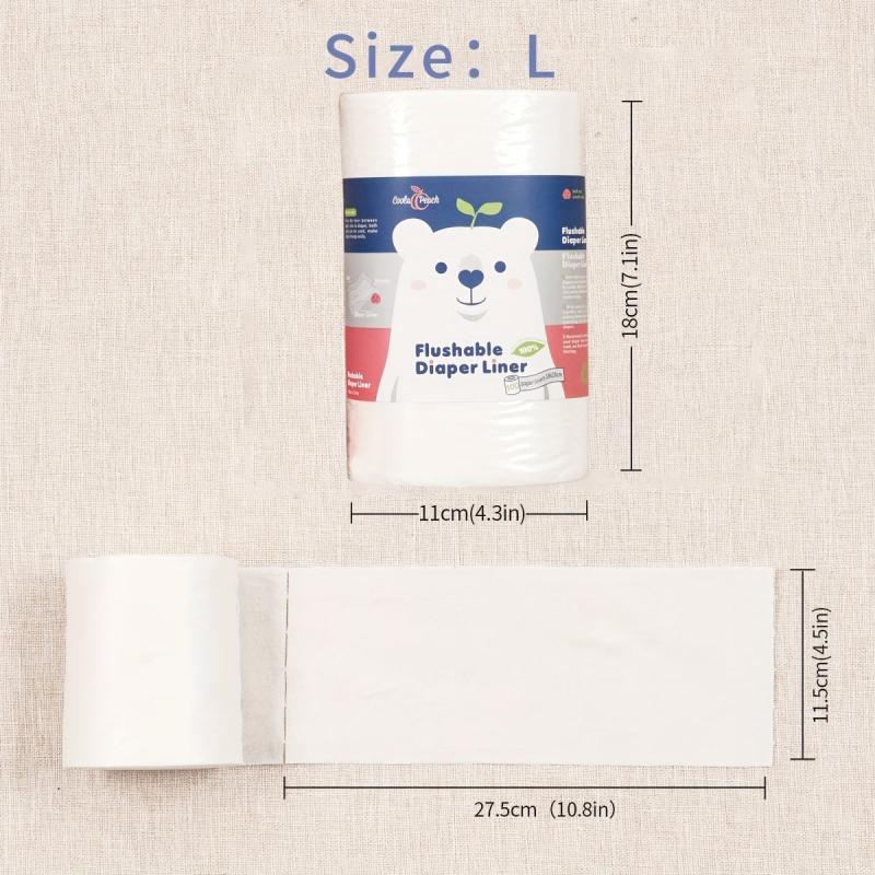 Bamboo Fiber Flushable Diaper Liners 100 Sheets Roll Polar Bear