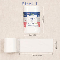 Bamboo Fiber Flushable Diaper Liners 100 Sheets Roll Polar Bear