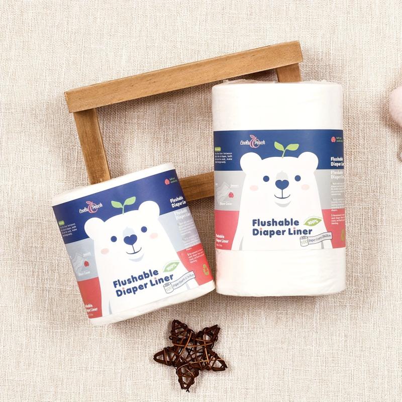 Bamboo Fiber Flushable Diaper Liners 100 Sheets Roll Polar Bear