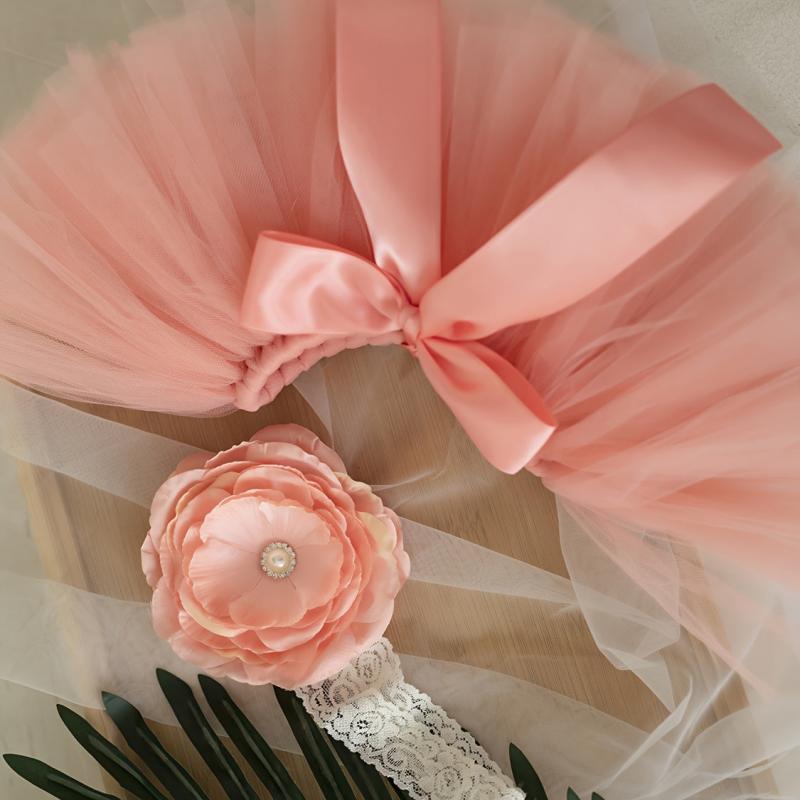 Pink Ballet Skirt & Headband Set for Girls Soft Nylon One Year Old