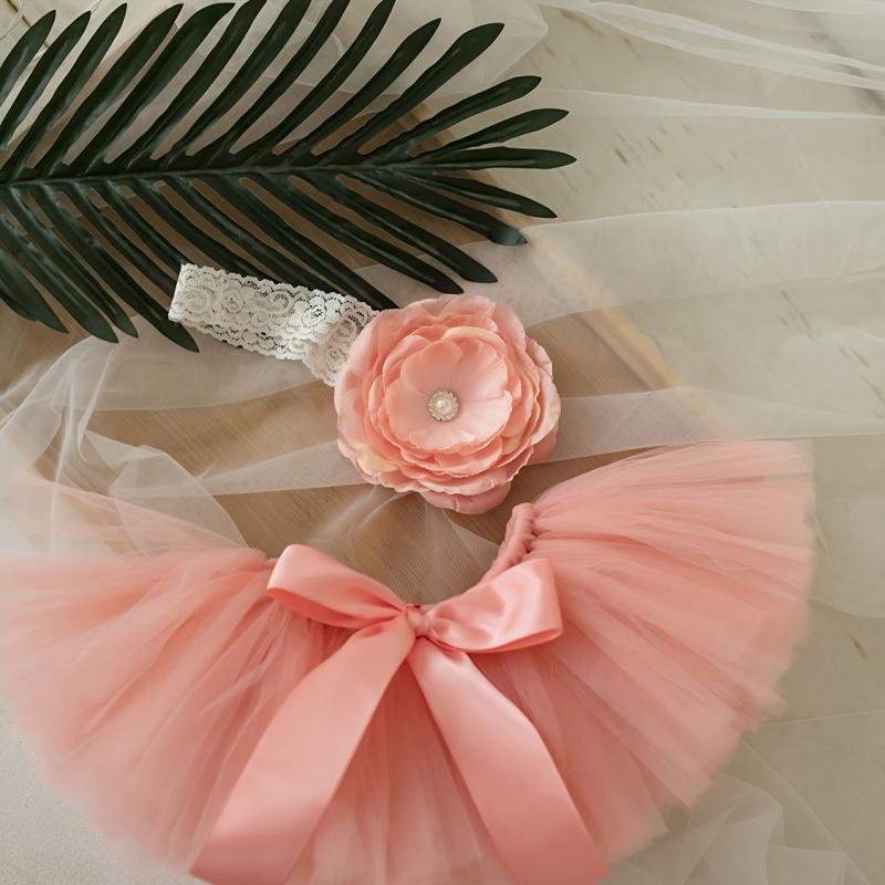 Pink Ballet Skirt & Headband Set for Girls Soft Nylon One Year Old