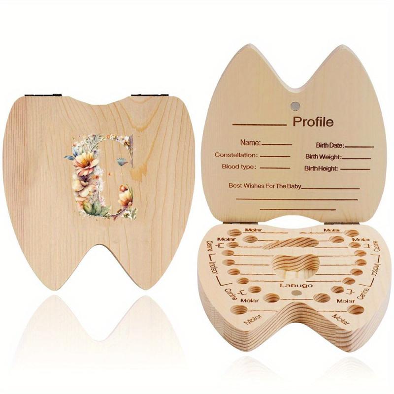 Wooden Floral Letter Tooth Storage Box