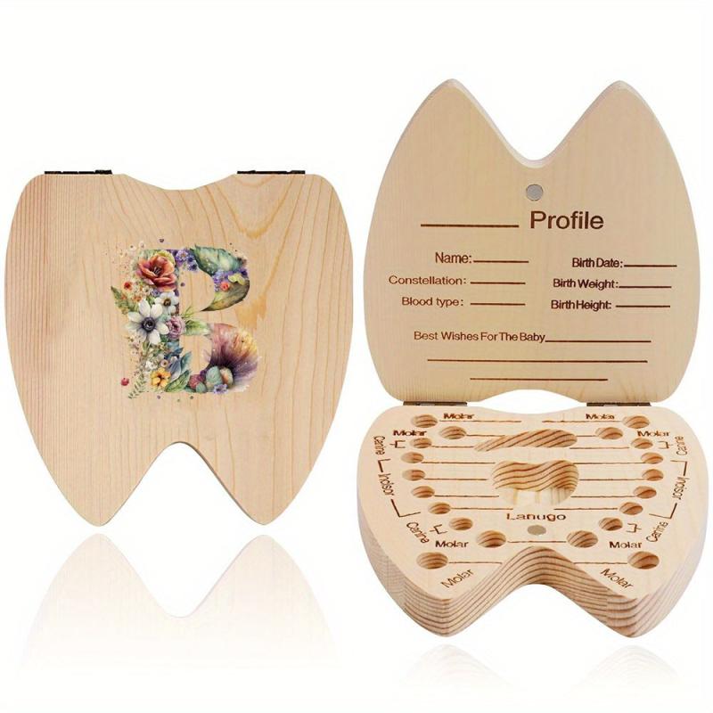 Wooden Floral Letter Tooth Storage Box