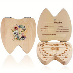 Wooden Floral Letter Tooth Storage Box