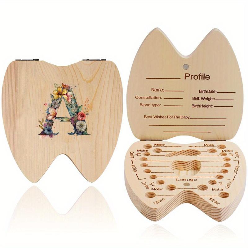 Wooden Floral Letter Tooth Storage Box