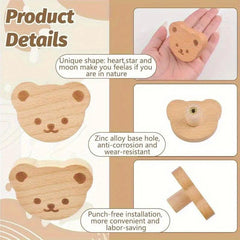 6pcs Boho Bear Shaped Wood Dresser Knobs with Mounting Screws