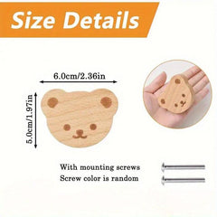 6pcs Boho Bear Shaped Wood Dresser Knobs with Mounting Screws