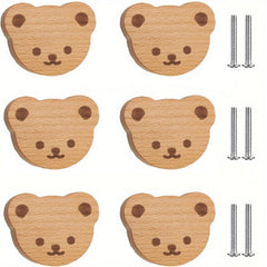 6pcs Boho Bear Shaped Wood Dresser Knobs with Mounting Screws