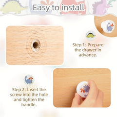 Wooden Dinosaur Motifs Drawer Knobs Easy Install