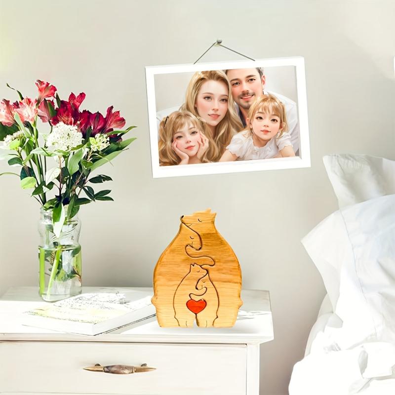 Qicai Xiaolu DIY Family Wooden Puzzle Heartwarming Solid Wood Decor Yellow