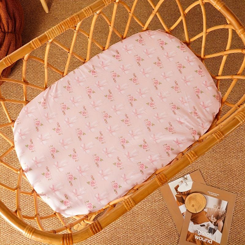 Happyflute 2pcs Pink Floral & Car Print Cradle Sheets