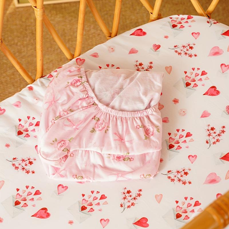Happyflute 2pcs Pink Floral & Car Print Cradle Sheets