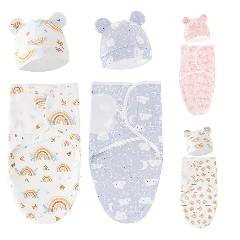 Newborn Swaddle Blankets & Hats for Boys & Girls 0-6 Months