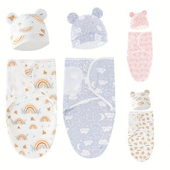 Newborn Swaddle Blankets & Hats for Boys & Girls 0-6 Months