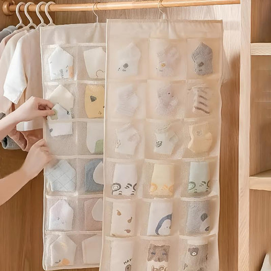 Storage Bag for Socks & Bibs, Hanging Closet Organizer