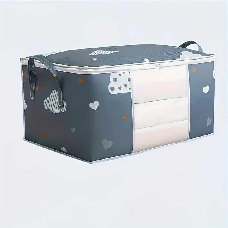 2pcs Foldable Fabric Storage Bags Heart & Cloud Pattern Clothes Organizers