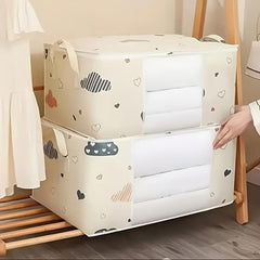 2pcs Foldable Fabric Storage Bags Heart & Cloud Pattern Clothes Organizers