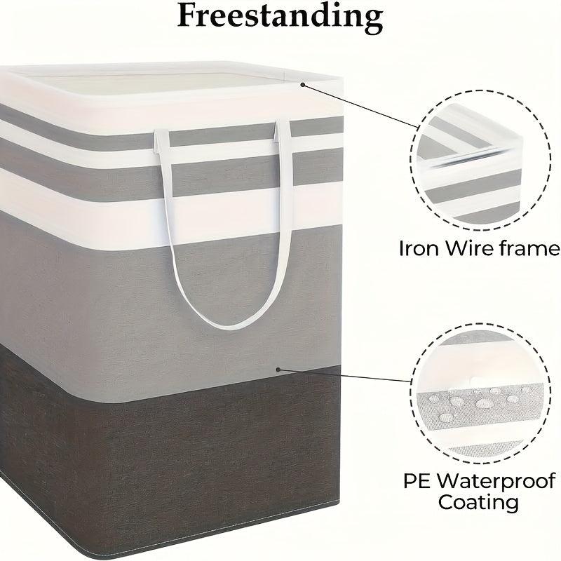 75L Gray Laundry Basket with Foldable Hanger and Extended Handle