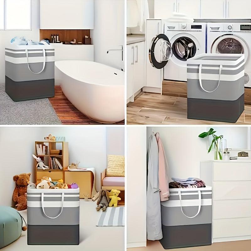 75L Gray Laundry Basket with Foldable Hanger and Extended Handle