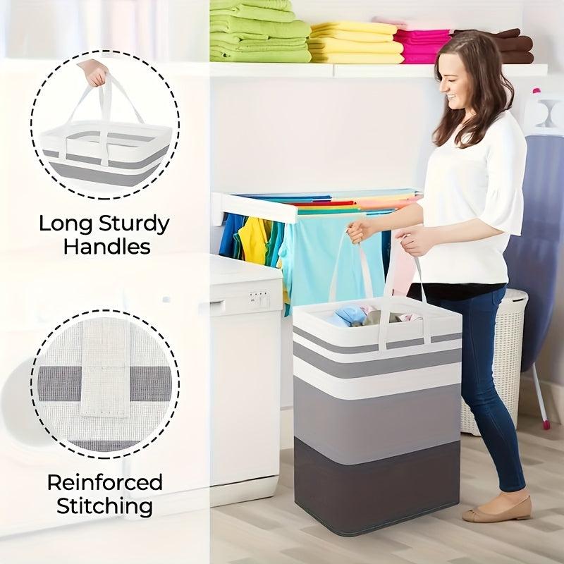 75L Gray Laundry Basket with Foldable Hanger and Extended Handle