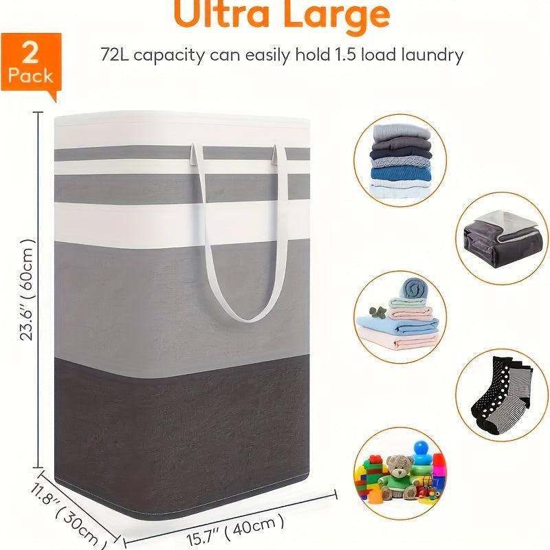 75L Gray Laundry Basket with Foldable Hanger and Extended Handle