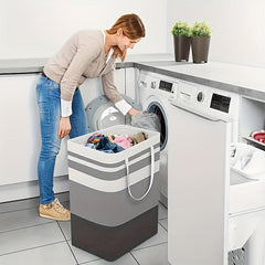 75L Gray Laundry Basket with Foldable Hanger and Extended Handle
