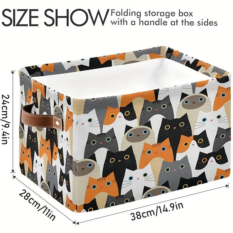 Set of 2 Cat Pattern Storage Baskets - Foldable Cloth Cube Basket