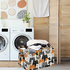 Set of 2 Cat Pattern Storage Baskets - Foldable Cloth Cube Basket