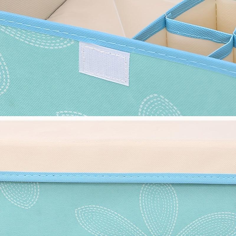 Underwear & Sock Organizer Drawer Storage Box Teal with Flowers and Green Leaves