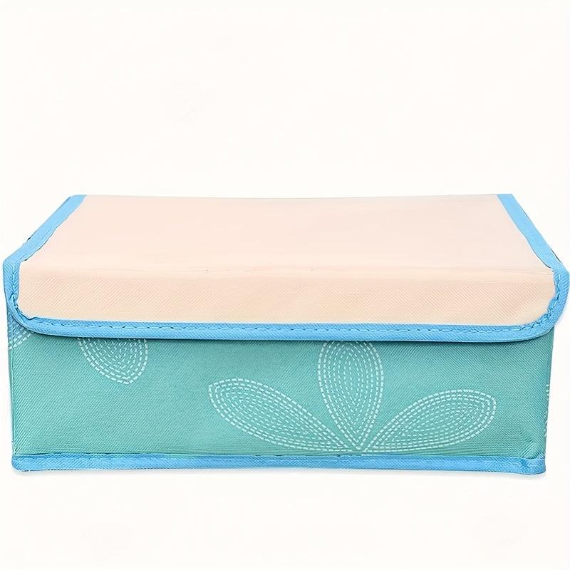 Underwear & Sock Organizer Drawer Storage Box Teal with Flowers and Green Leaves