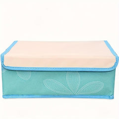 Underwear & Sock Organizer Drawer Storage Box Teal with Flowers and Green Leaves